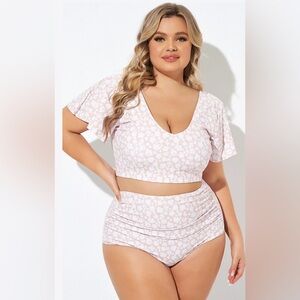 Floral Print V-neck Flutter Sleeve Bikini